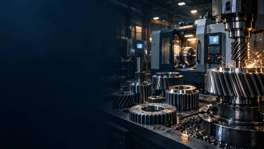 Helical gear being cut on a CNC gear-cutting machine