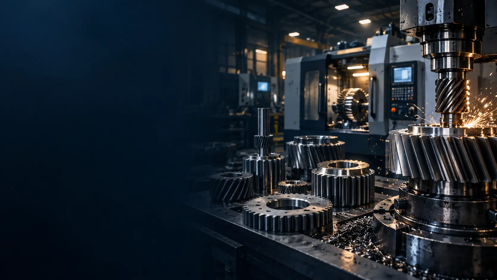 Helical gear being cut on a CNC gear-cutting machine