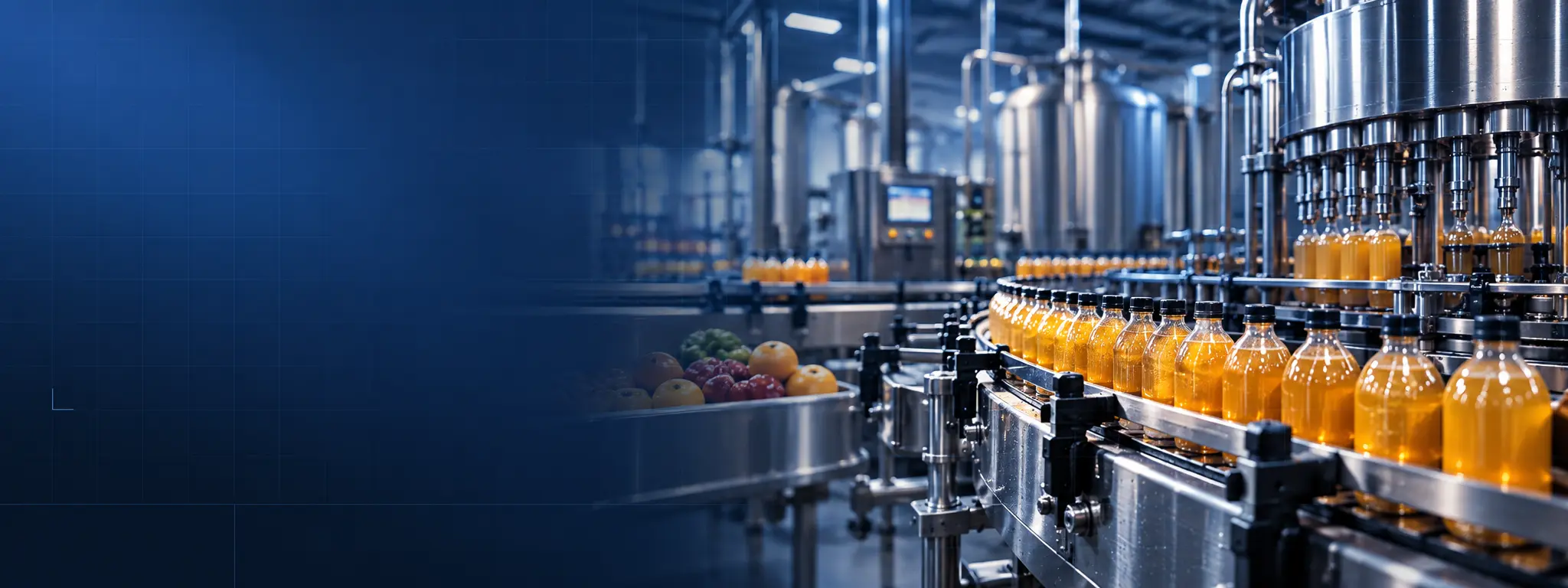 Beverage bottling and filling line in a food processing plant