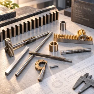Gear racks and pinion shafts in a range of pitches and lengths.